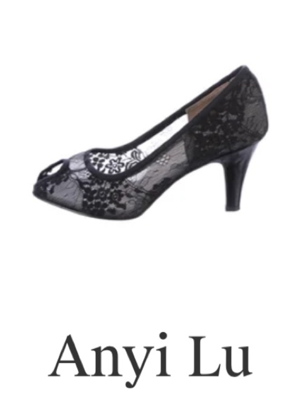 Anyi Lu Black Lace Peep-Toe kitten Heels